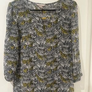 Banana Republic Zebra Sheer Print Blouse - Black, White, Yellow Size Small